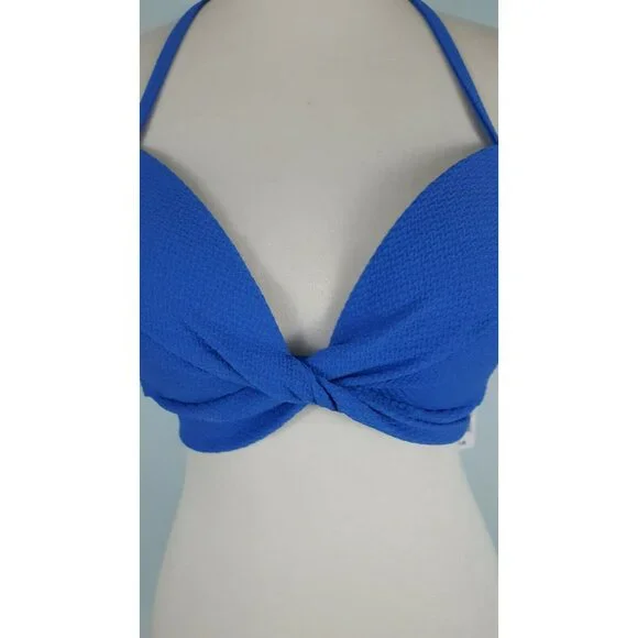Shade & Shore 36C Textured Twist Front Light Lift Bikini Top Blue - Picture 4 of 9